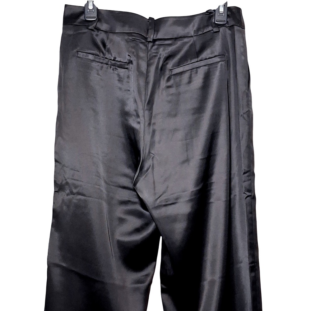 NEW Carbon38 Womens Black Satin Pants M Straight Leg High Rise Trousers Tailored - Picture 9 of 16
